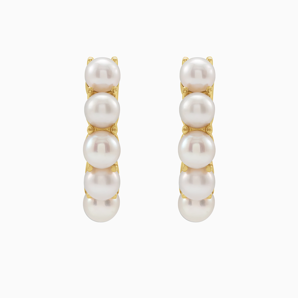 Pearl Huggie Hoop Earrings, 14k Gold