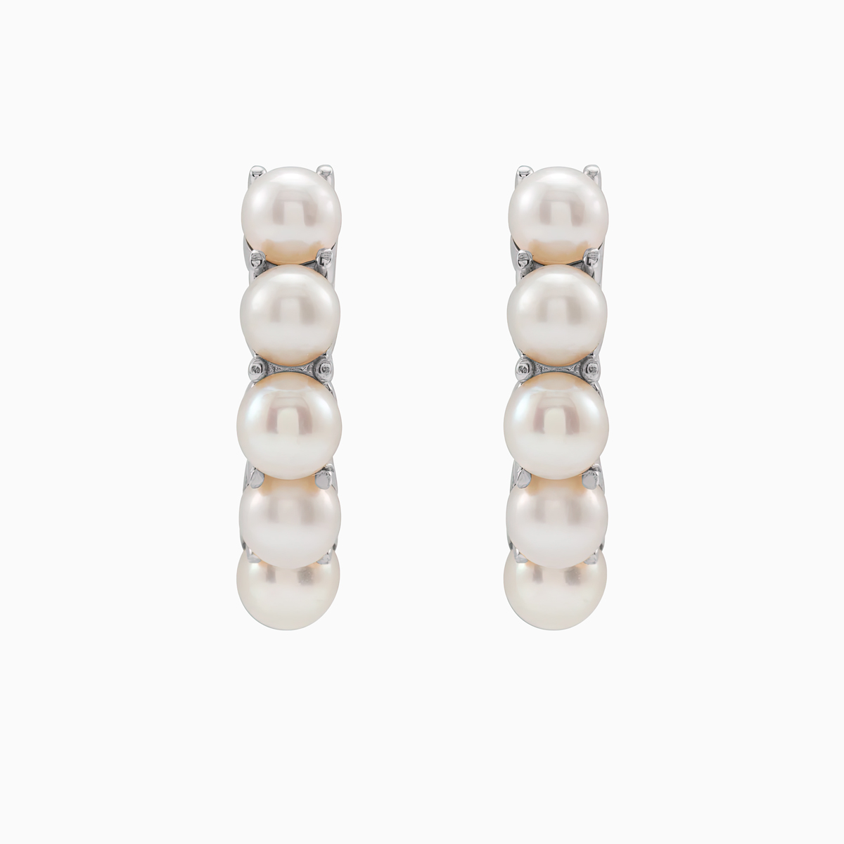 Pearl Huggie Hoop Earrings, 14k Gold