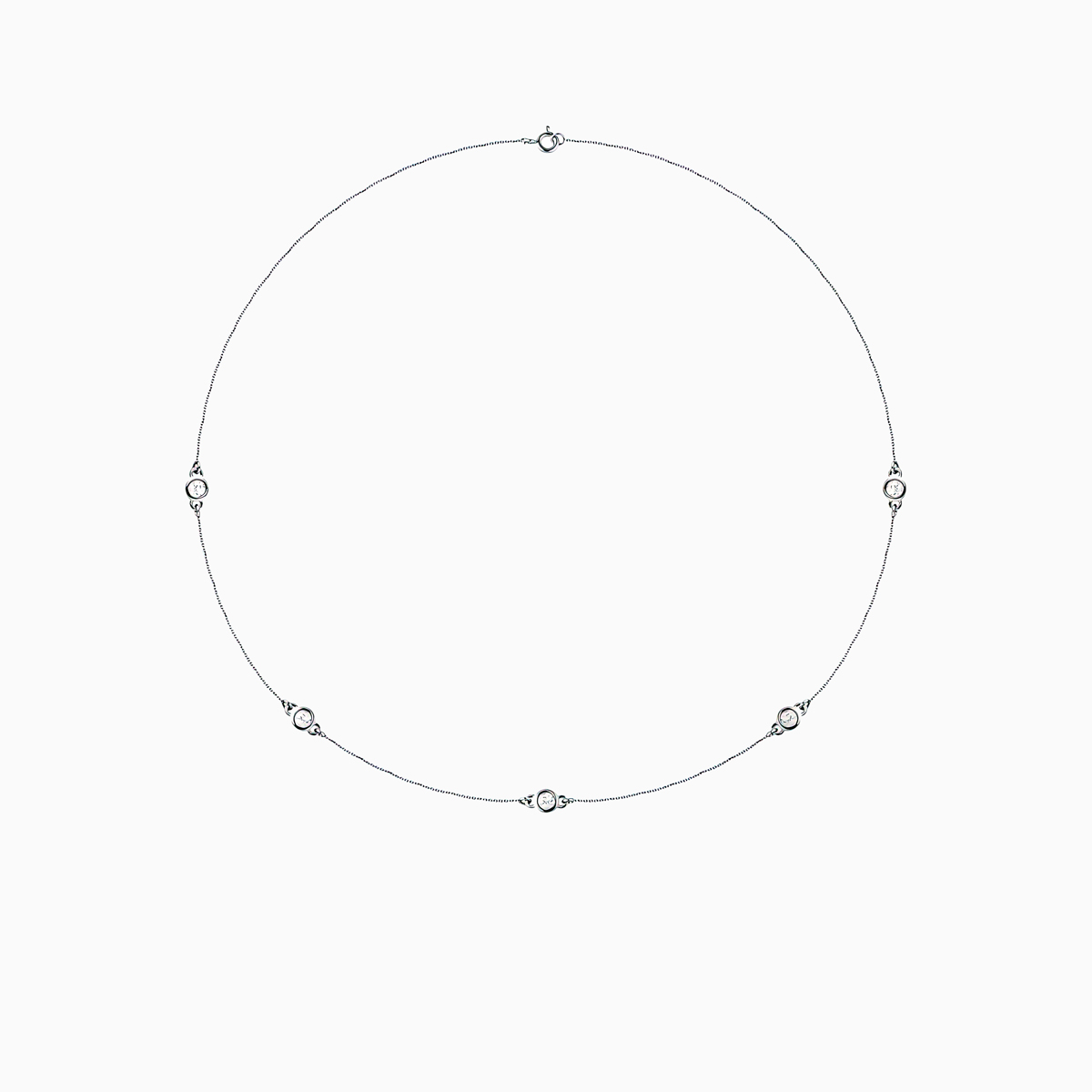 Five Diamond Station Necklace, 14k White Gold
