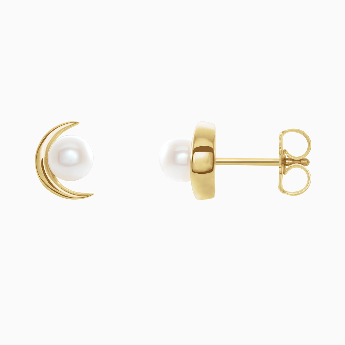 Crescent Pearl Stud Earrings, 14k Gold