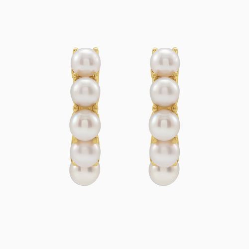 Pearl Huggie Hoop Earrings, 14k Gold