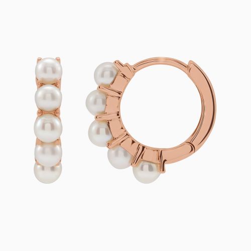 Pearl Huggie Hoop Earrings, 14k Gold