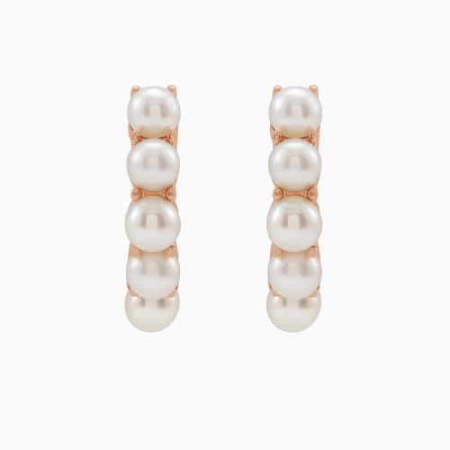 Pearl Huggie Hoop Earrings, 14k Gold