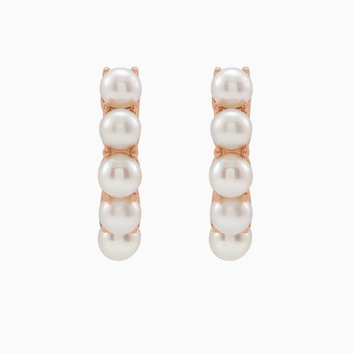 Pearl Huggie Hoop Earrings, 14k Gold