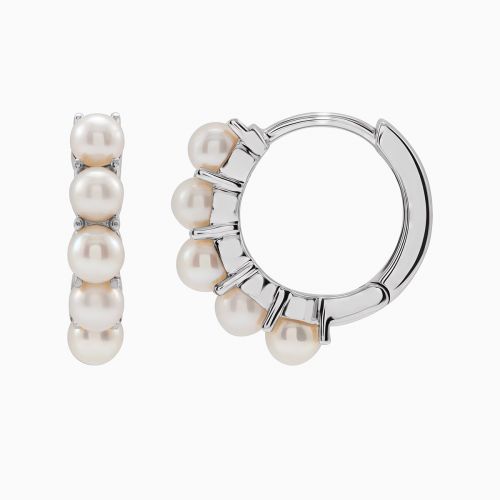 Pearl Huggie Hoop Earrings, 14k Gold