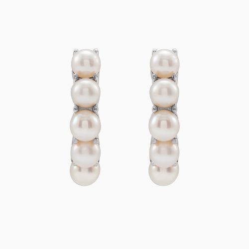 Pearl Huggie Hoop Earrings, 14k Gold