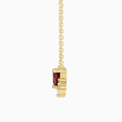 Natural Mozambique Garnet and Diamond Heart Necklace, 14k Yellow Gold