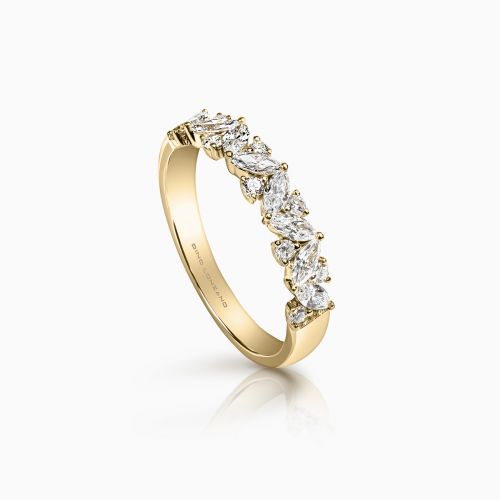 Marquise and Round Diamond Accented Wedding Band, 18k Yellow Gold