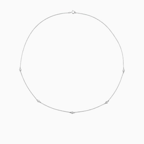 Five Diamond Station Necklace, 14k White Gold