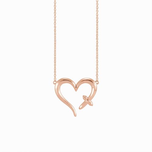 Heart & Cross Necklace, 14k Rose Gold