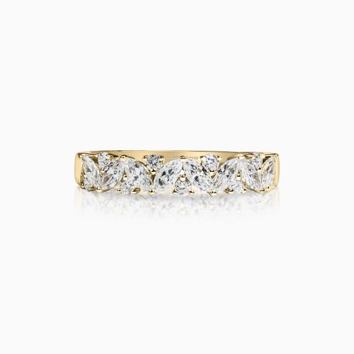 Marquise and Round Diamond Accented Wedding Band, 18k Yellow Gold