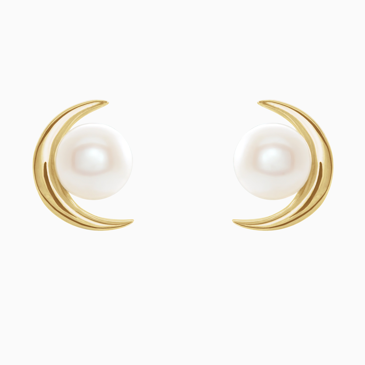 Crescent Pearl Stud Earrings, 14k Gold