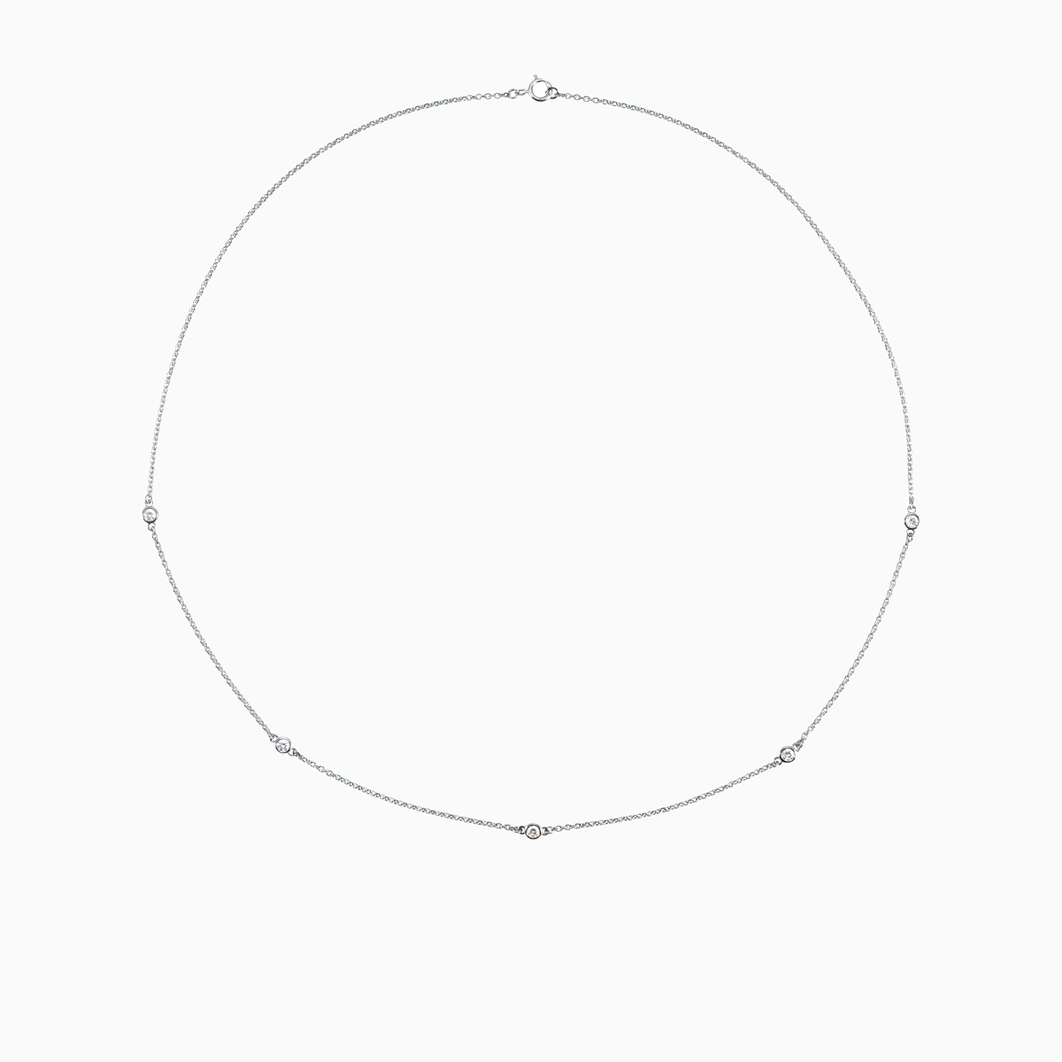 Five Natural Diamond Station Necklace, 14k White Gold