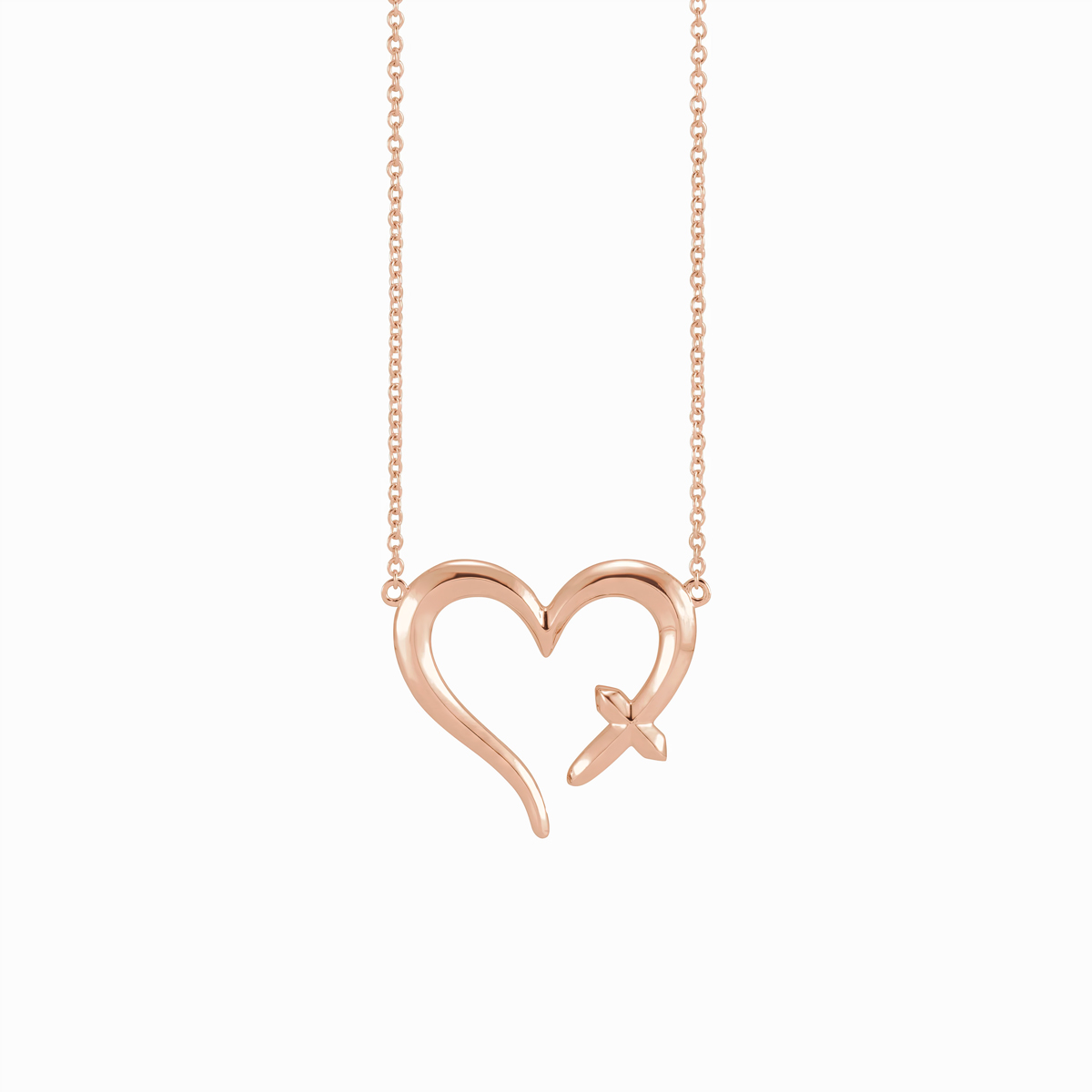 Heart & Cross Necklace, 14k Rose Gold