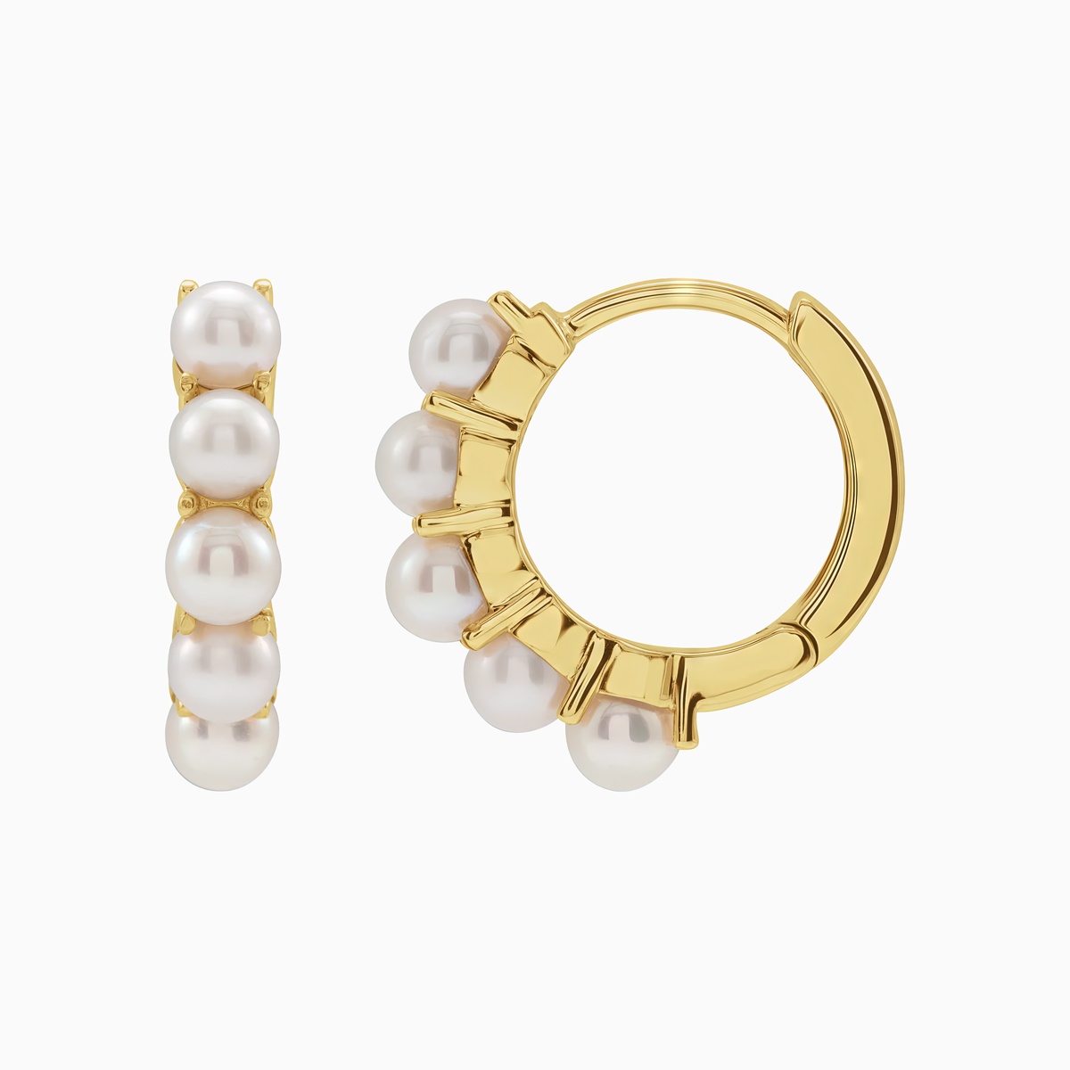 Pearl Huggie Hoop Earrings, 14k Gold