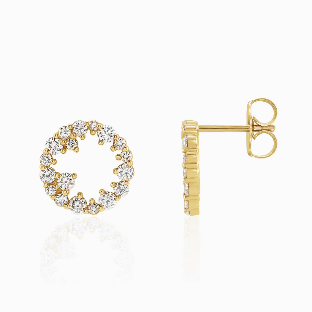 Natural Diamond Circle Earrings, 14k Yellow Gold.