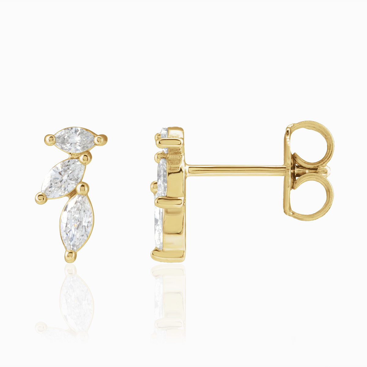 Marquise-Cut Natural Diamond Trio Stud Earrings, 14k Yellow Gold