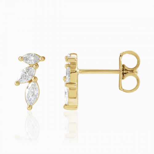 Marquise-Cut Natural Diamond Trio Stud Earrings, 14k Yellow Gold