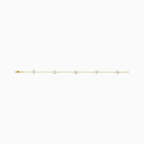 Pearl Five Station Bracelet, 14k Yellow Gold