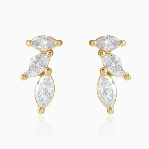Marquise-Cut Natural Diamond Trio Stud Earrings, 14k Yellow Gold