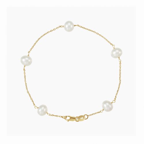 Pearl Five Station Bracelet, 14k Yellow Gold