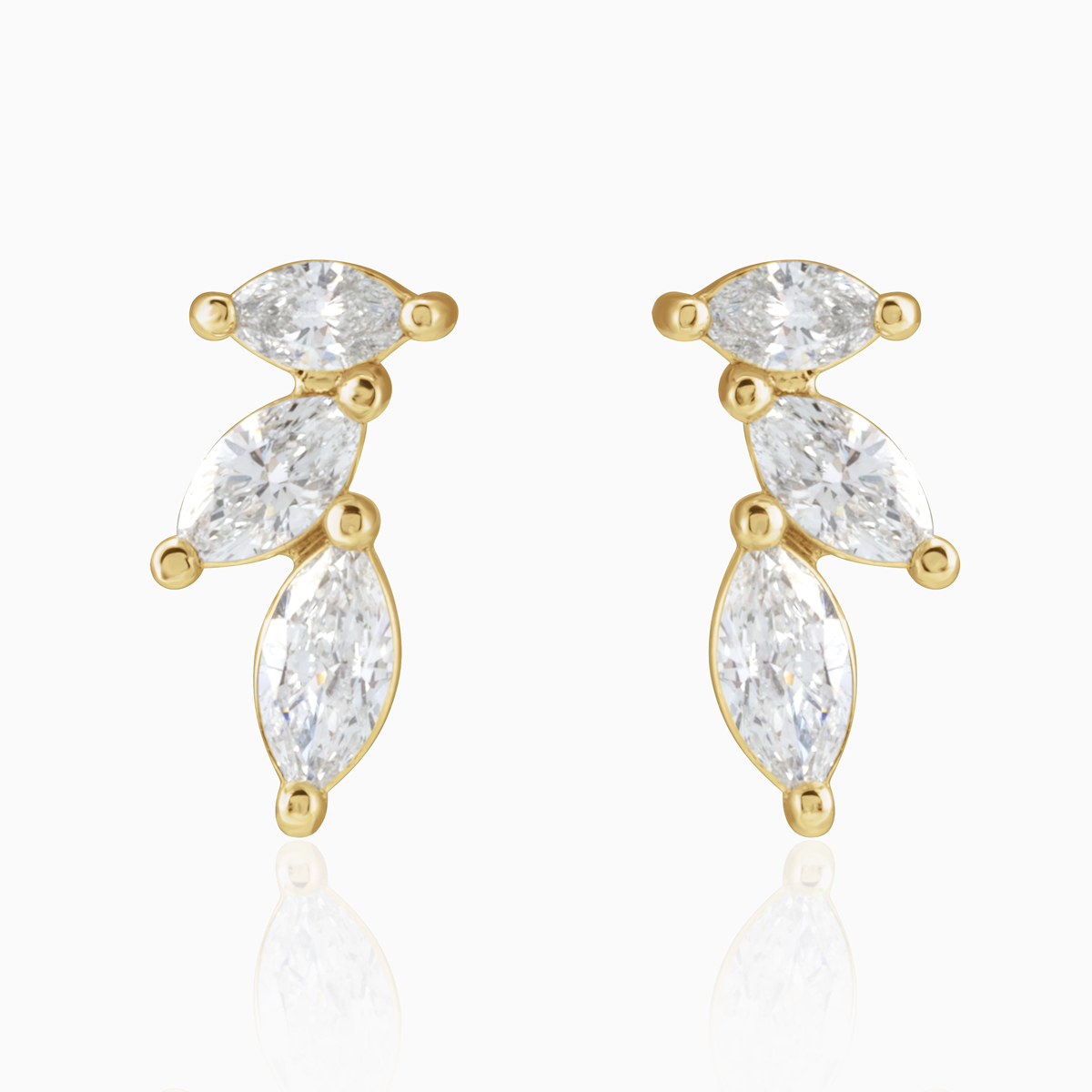 Marquise Cut Natural Diamond Trio Stud Earrings 14k Yellow