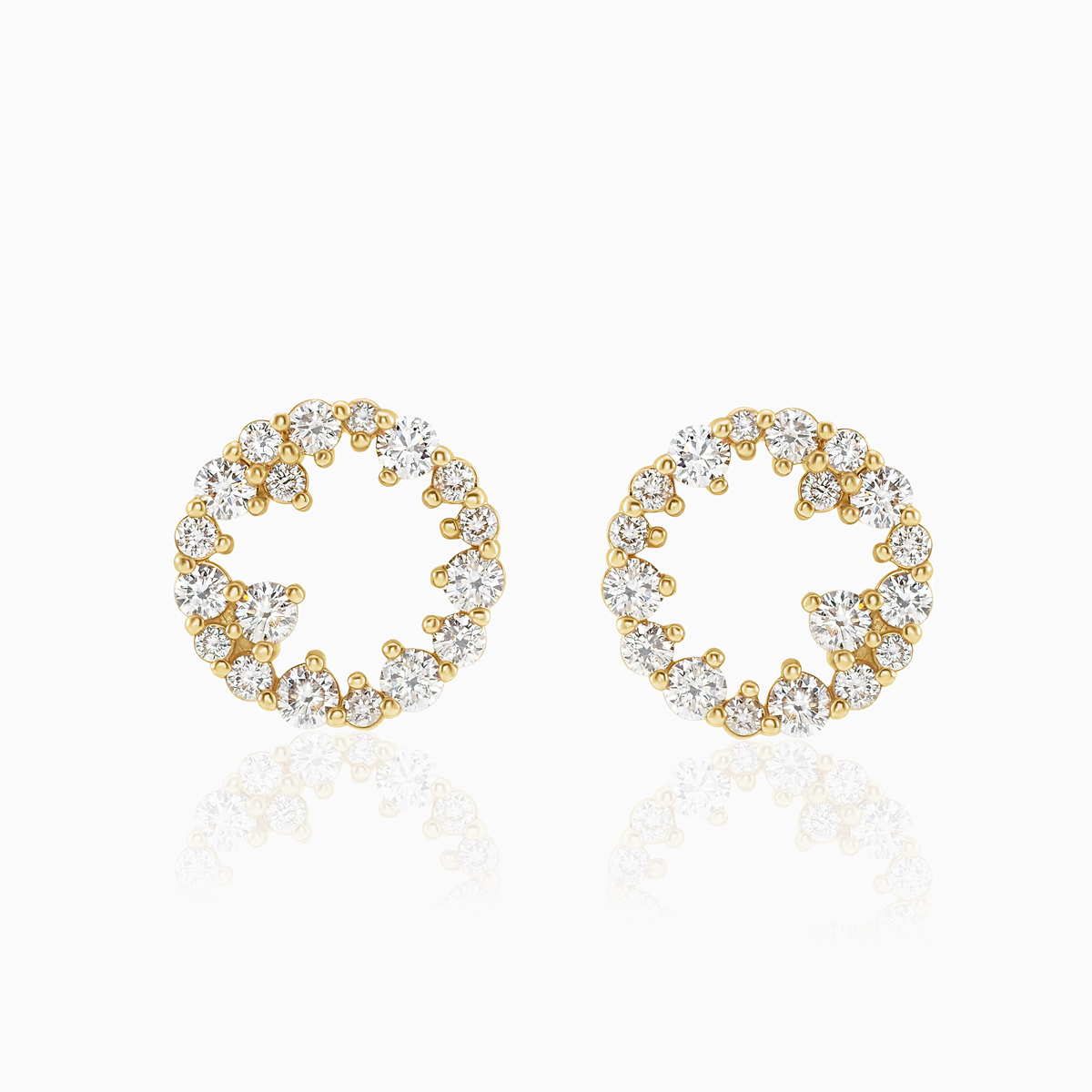 Natural Diamond Circle Earrings, 14k Yellow Gold.