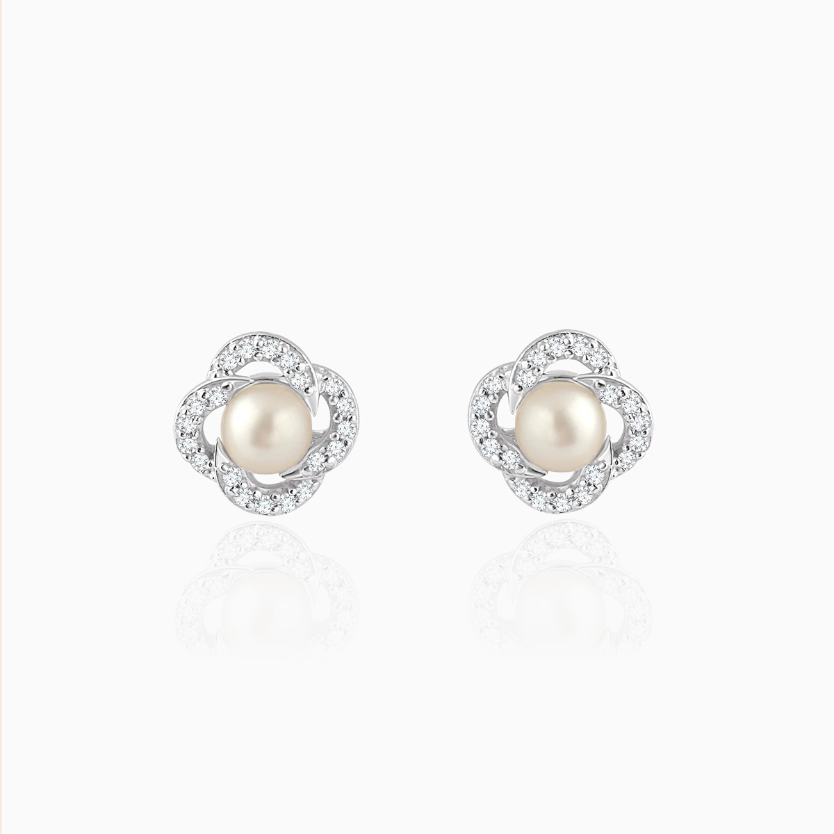 Natural Diamond Halo and Pearl Earrings, 14k White Gold