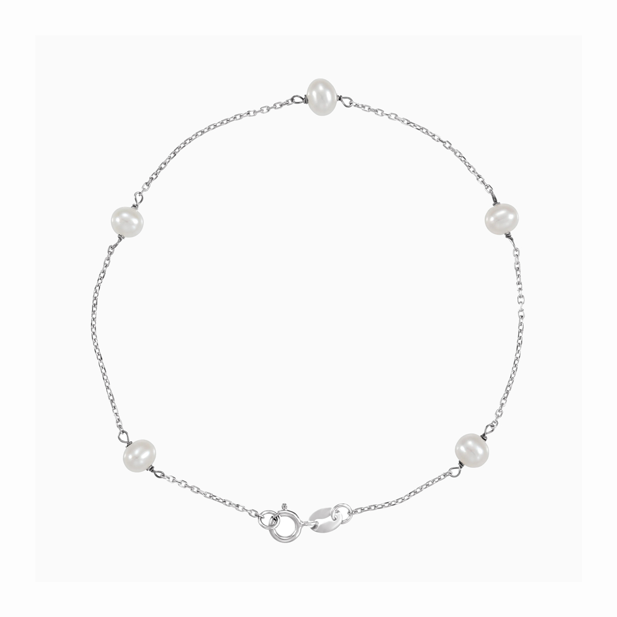 Pearl Five Station Bracelet, 14k White Gold