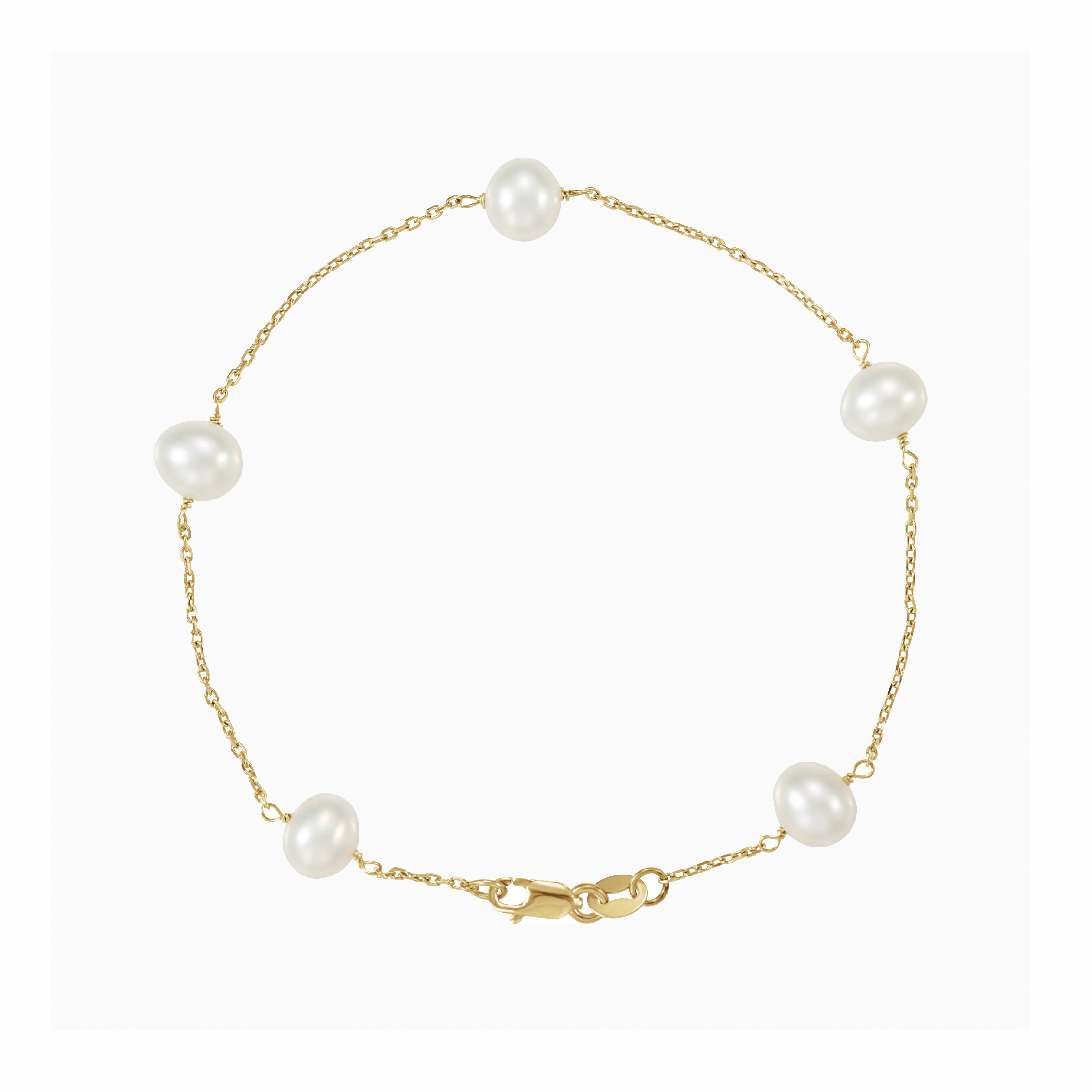 Pearl Five Station Bracelet, 14k Yellow Gold