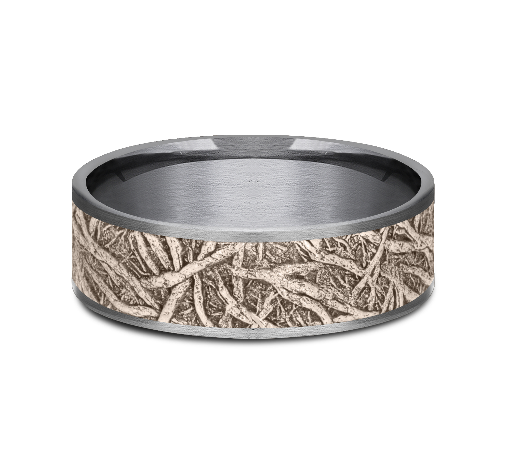 14k Rose Gold Center & Tantalum Tree Root Pattern Men's Band, 7.5 mm