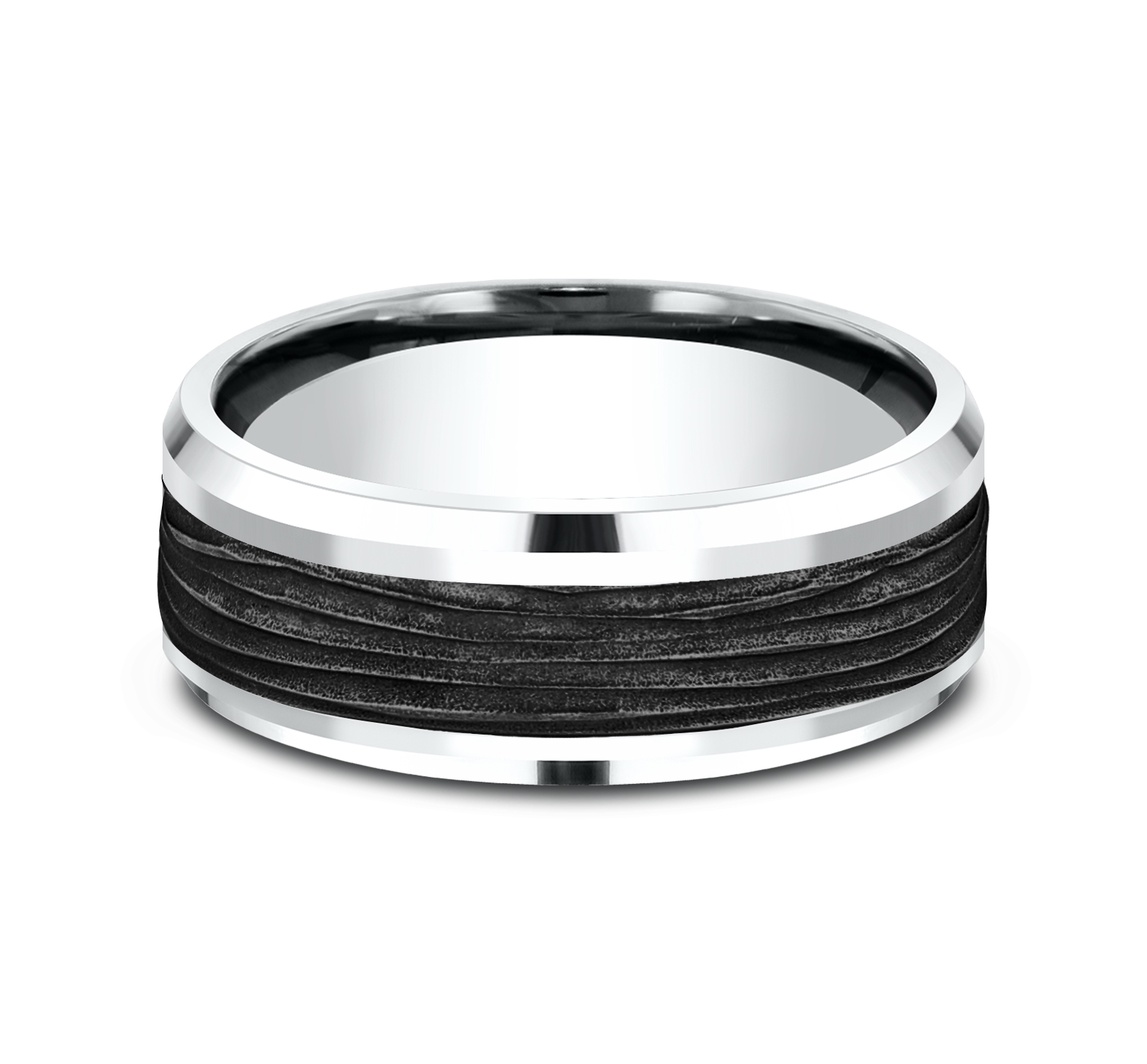 14k White Gold & Black Titanium Center Men's Band, 8mm 