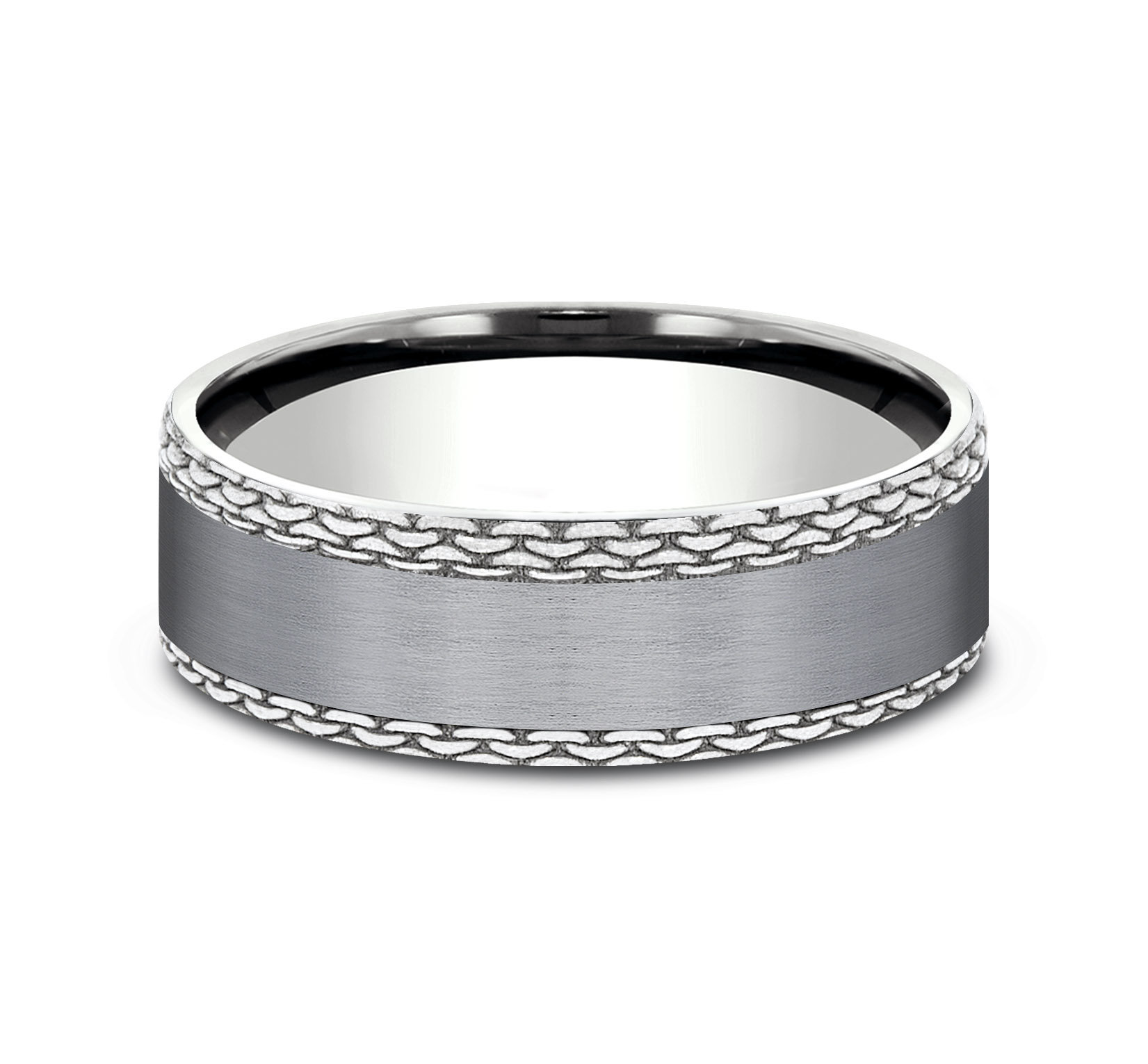 14k White Gold Men's Band with Grey Tantalum Center, 7mm