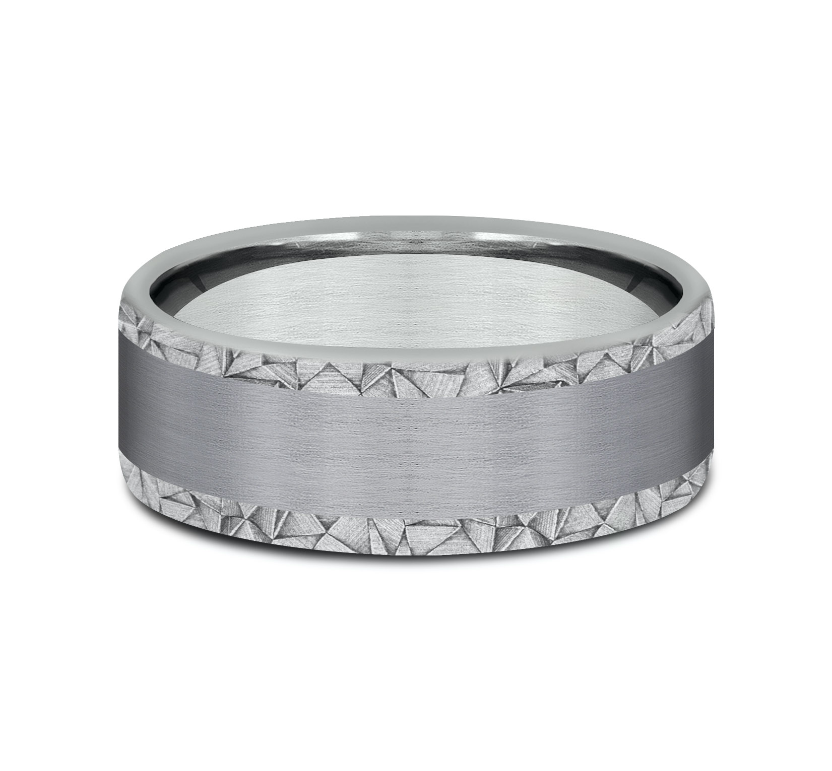 14k White Gold Men's Band with Grey Tantalum Center, 8mm