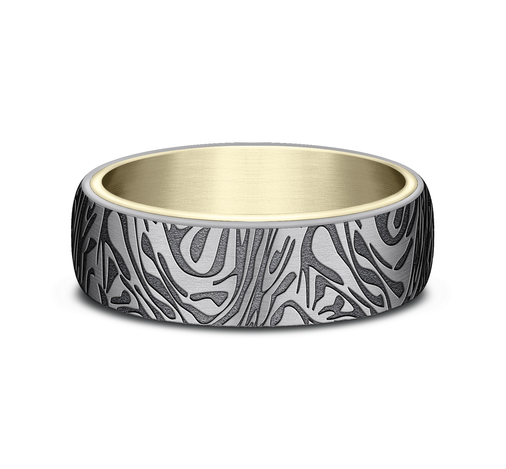 14k Yellow Gold Men's Band with Mokume Patterned Tantalum Center, 6.5mm