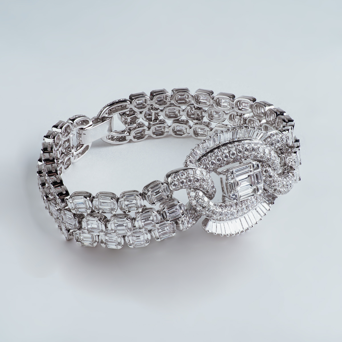 Layered Natural Baguette Diamond Link Tennis Bracelet, 16-carats