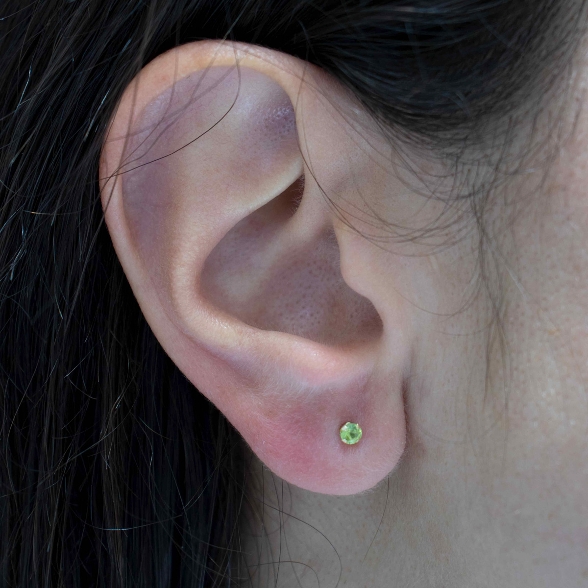 August Birthstone Stud Earrings, Natural Peridots, 14k Yell