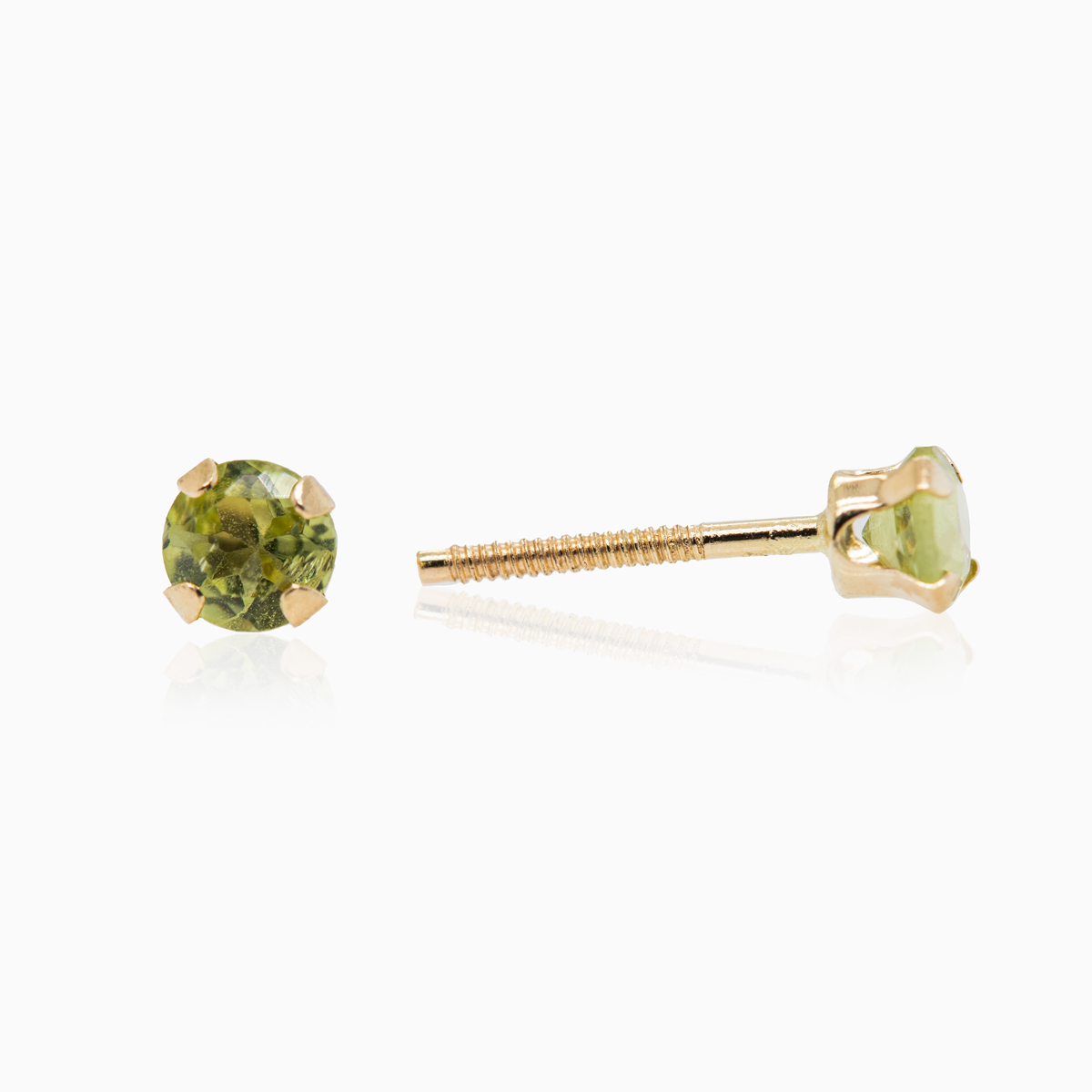 August Birthstone Stud Earrings, Natural Peridots, 14k Yell