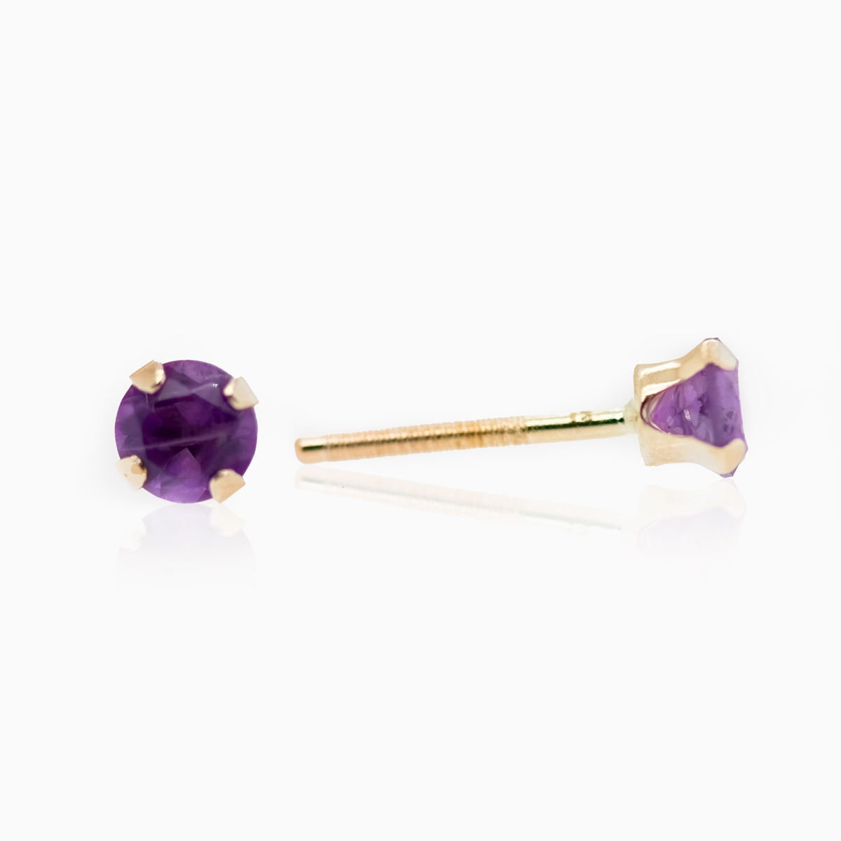 February  Birthstone Stud Earrings, Natural Amethyst, 14k Yellow Gold