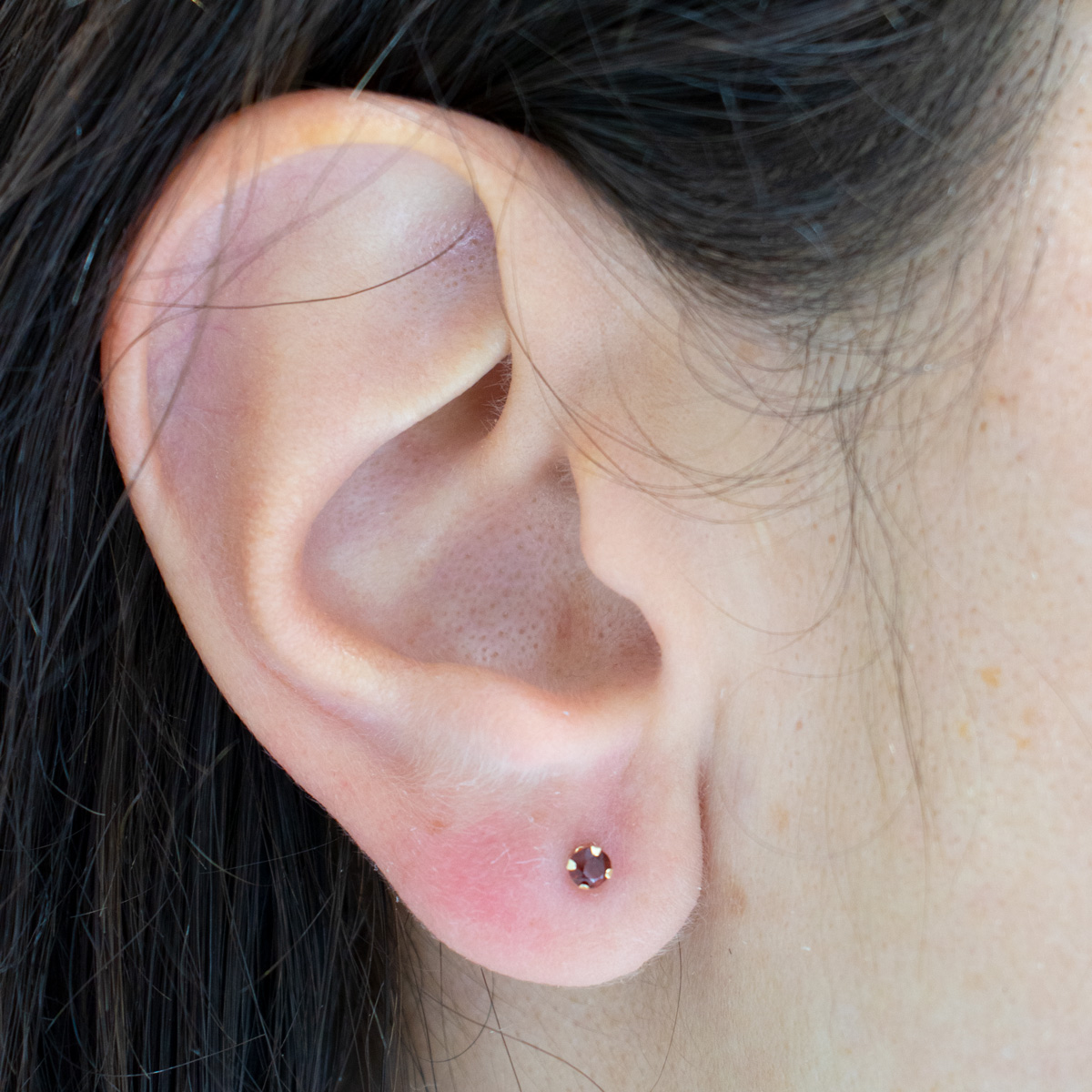 January Birthstone Stud Earrings, Natural Garnet, 14k Yellow Gold