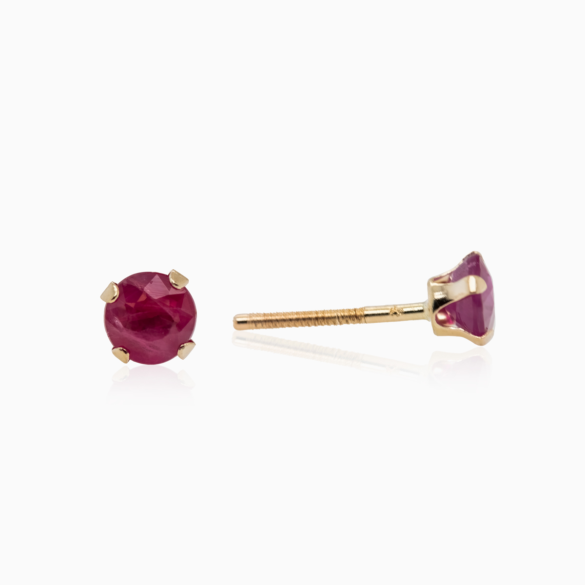 July Birthstone Stud Earrings, Natural Ruby, 14k Yellow Gold