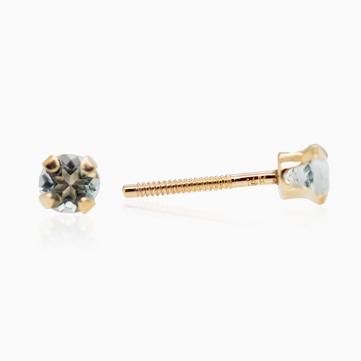 March Birthstone Stud Earrings, Natural Aquamarine, 14k Yellow Gold