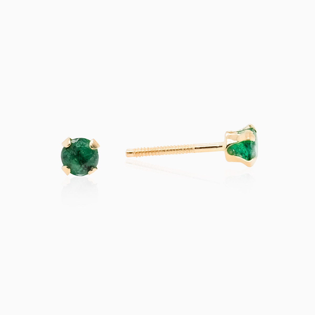 May Birthstone Stud Earrings, Natural Emerald, 14k Yellow Gold