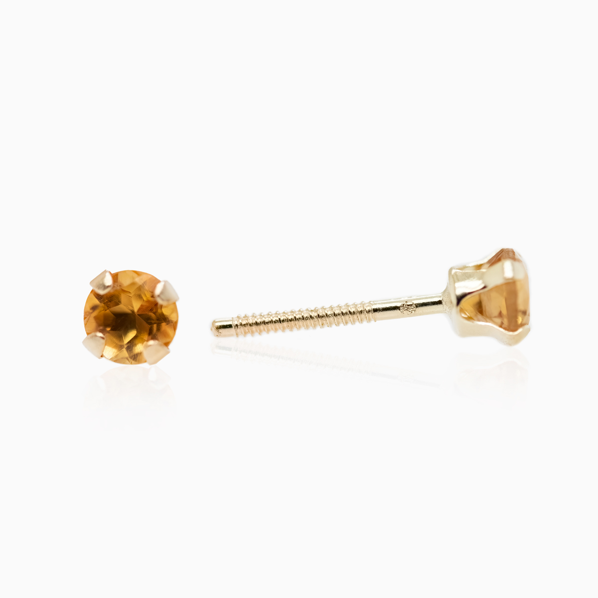 November Birthstone Stud Earrings, Natural Topaz, 14k Yellow Gold