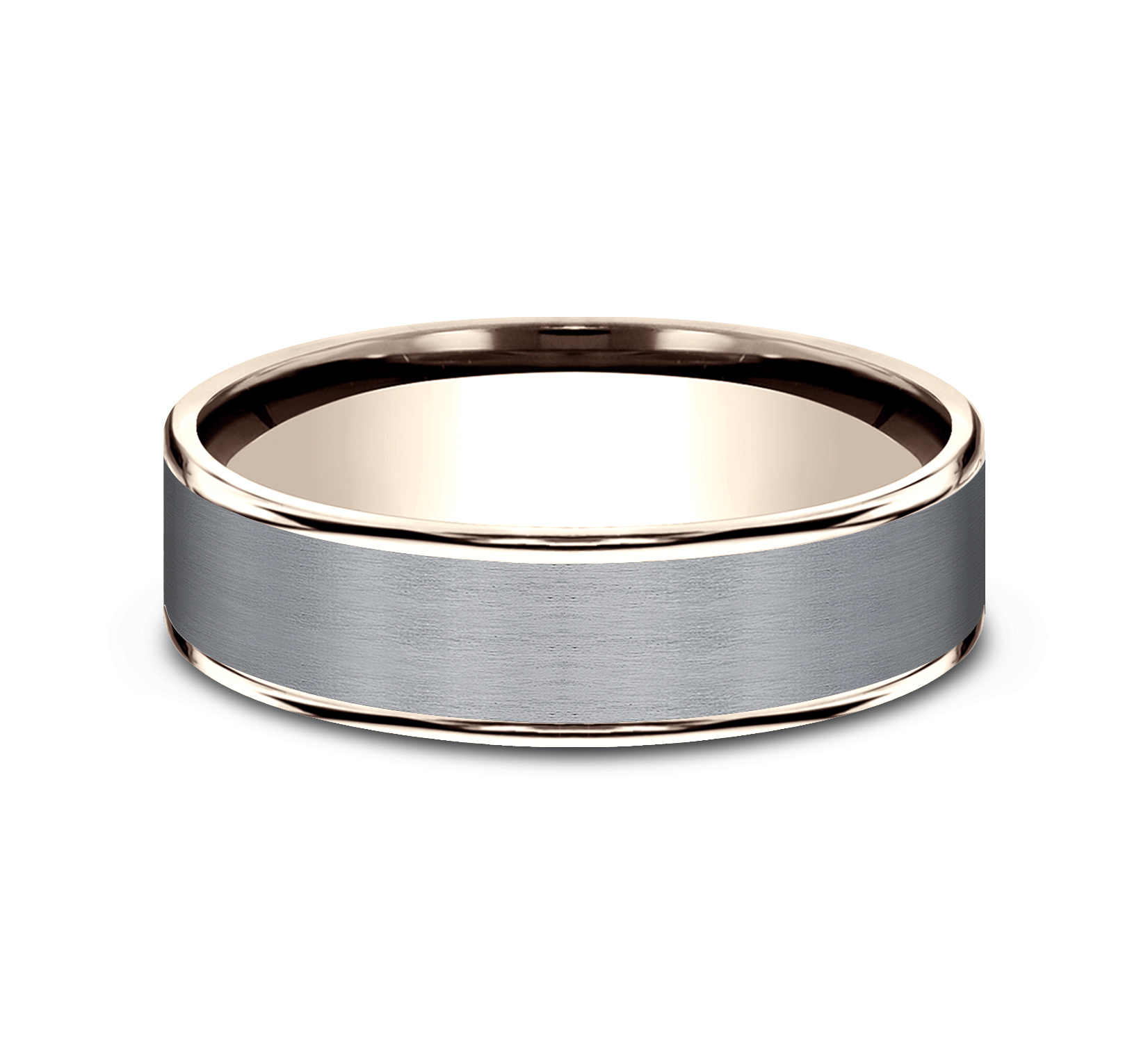 Grey Tantalum Center 14k Rose Gold Men's Band, 6.5mm