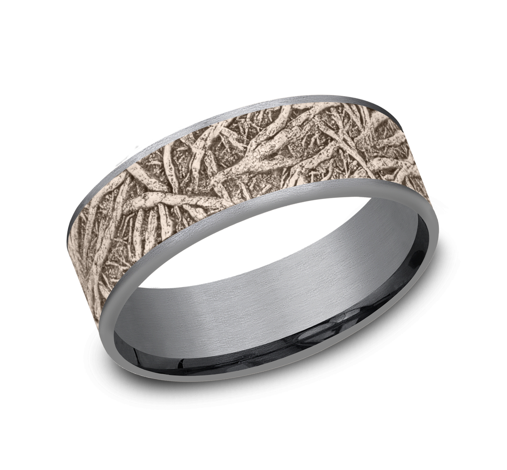 14k Rose Gold Center & Tantalum Tree Root Pattern Men's Band, 7.5 mm