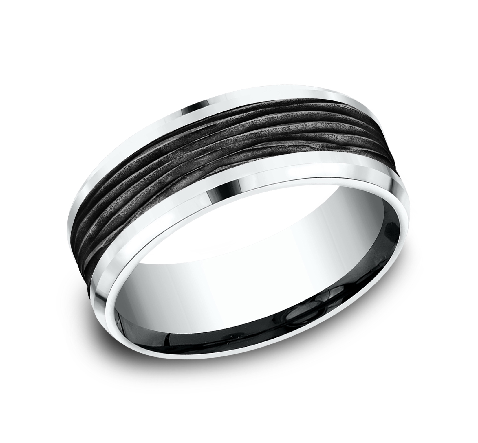 14k White Gold & Black Titanium Center Men's Band, 8mm 