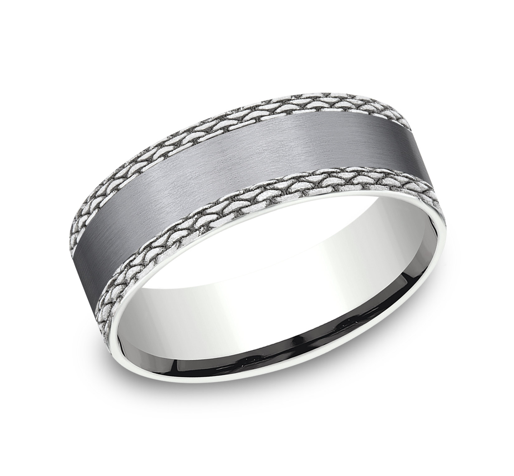 14k White Gold Men's Band with Grey Tantalum Center, 7mm