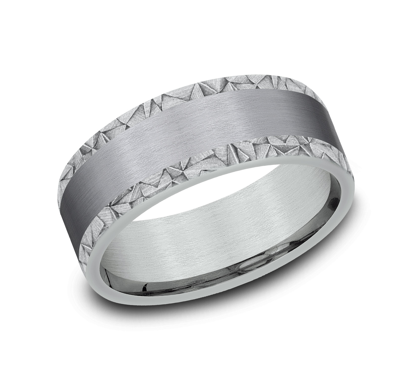 14k White Gold Men's Band with Grey Tantalum Center, 8mm