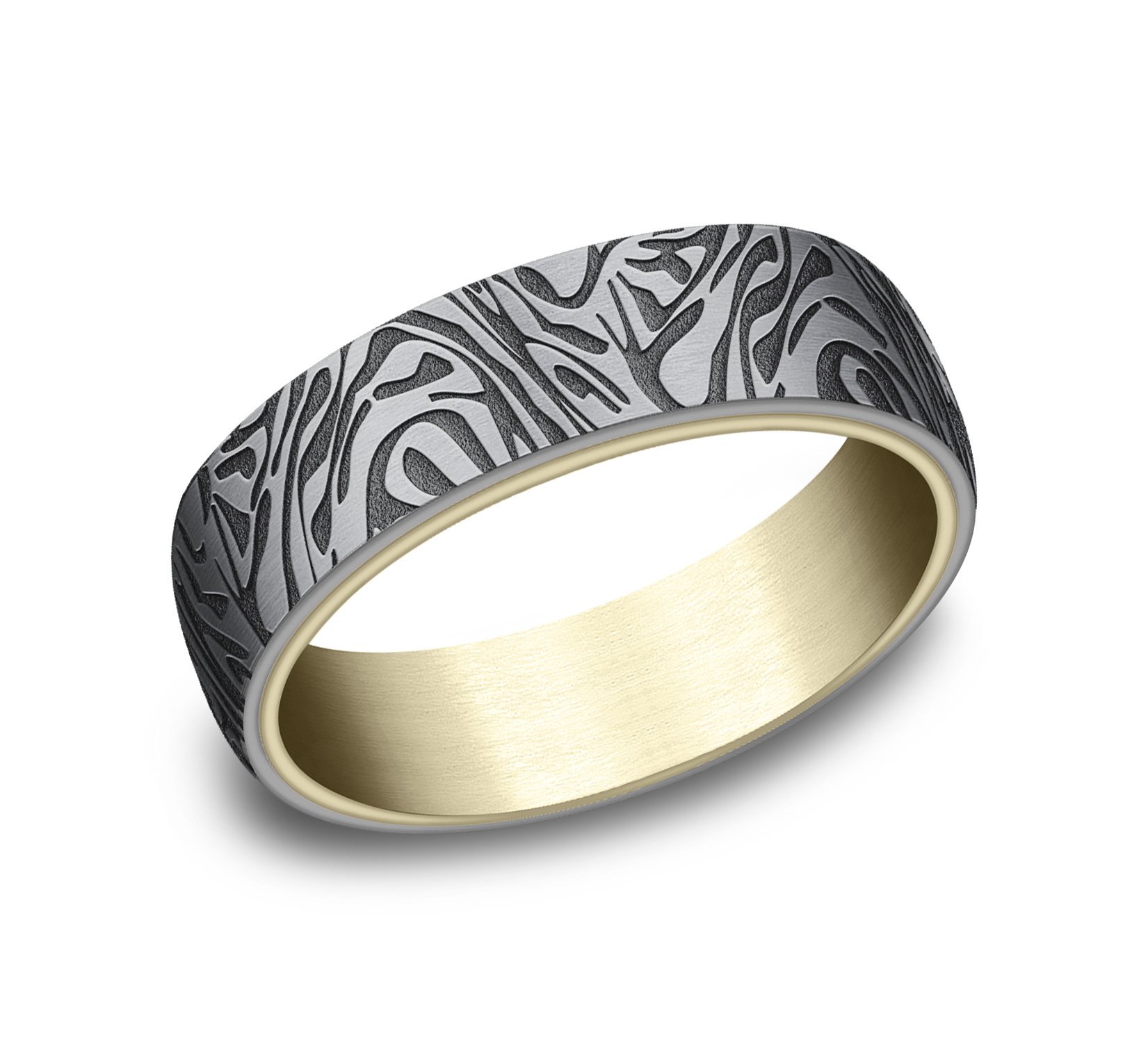 14k Yellow Gold Men's Band with Mokume Patterned Tantalum Center, 6.5mm